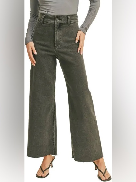 Bohme High Rise Wide Leg Raw Hem Black Jeans Size L